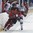 POPRAD, SLOVAKIA - APRIL 13: Latvia's Ilja Zulevs #19 stick checks the puck away from Canada's Stylianos Mattheos #12 during preliminary round action at the 2017 IIHF Ice Hockey U18 World Championship. (Photo by Andrea Cardin/HHOF-IIHF Images)

